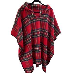 NWT Zeblioso Hooded Shawl Cowgirl Style Winter Western Poncho Red Plaid One Size
